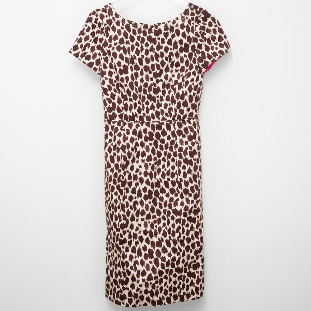 J. Crew Giraffe Print Dress Stretch Cotton V-Back Animal Cream Brown Size 2 New
